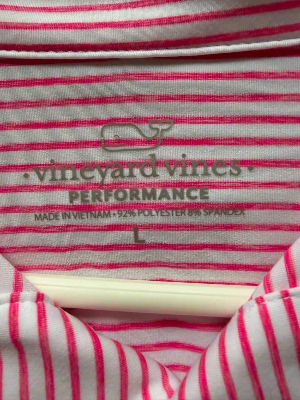 Vineyard Vines Performance Polo Shirt Men’s Large Pink White Striped Golf Preppy - Picture 4 of 9